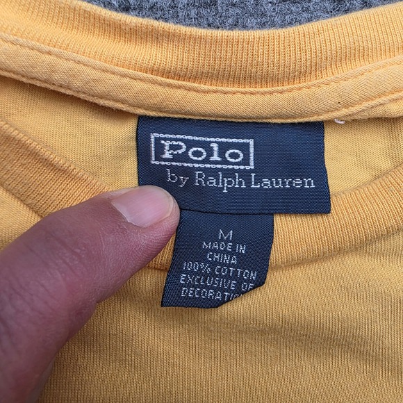 Polo Ralph Lauren Long Sleeve T-Shirt Mens Medium Yellow Cotton Embroidered Pony - Picture 4 of 5